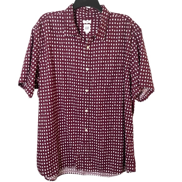 GAP Men’s XXL Camp Shirt Burgundy Linen Cotton Geometric Short Sleeve Summer - Picture 1 of 4